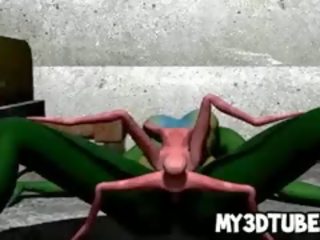 3d green buitenaards krijgen geneukt hard door een spider